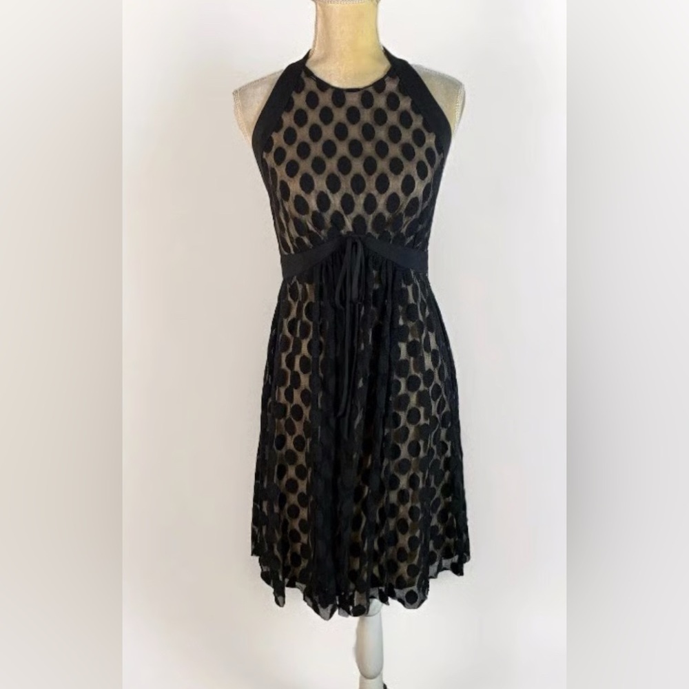 Vintage Maggie London Black Polka Dot Halter Dress